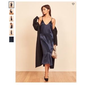 Reformation Sofia Navy Blue Silk Slip Dress